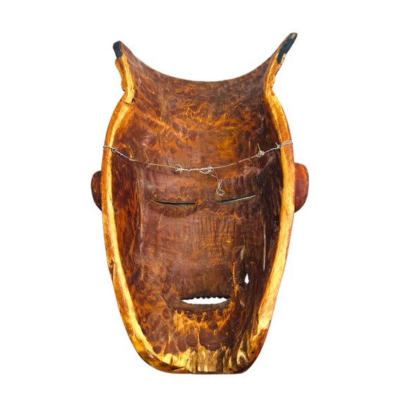Large Vintage Wooden African Warrior Mask Wall Decor Hand Carved 16" x 9" - Picture 7 of 8